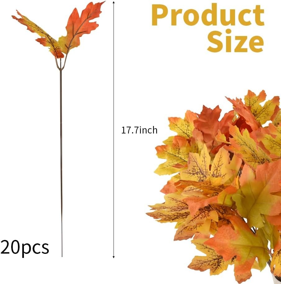 Artificial Maple Leaves Branches, 20 Pcs Fall for Orange