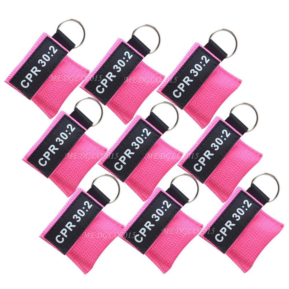 100pcs CPR Face Shield One Way Valve Keychain CPR Training tools 30:2 Pink