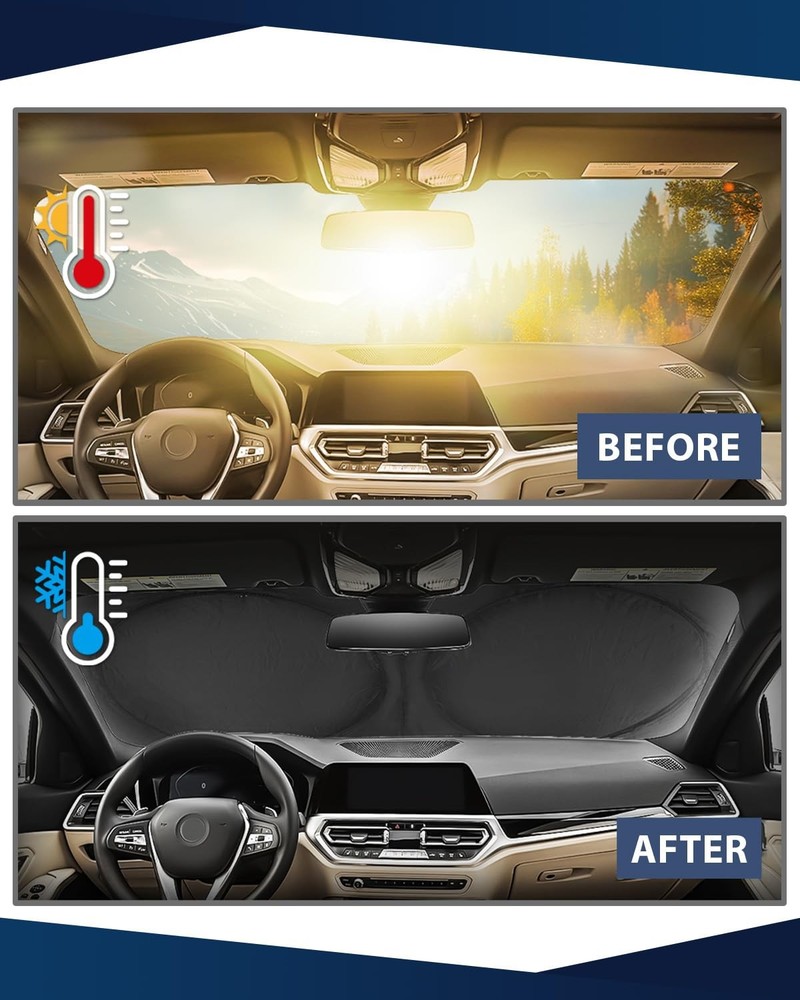 Retractable Windshield Sun Shade 99% UV Blocking Foldable Car Sunshade Medium