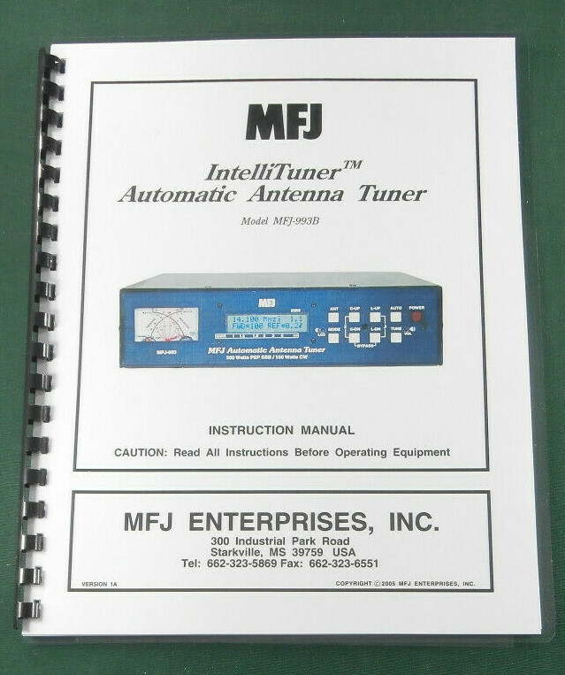 MFJ 993B Instruction Manual: Comb Bound with Protective Covers