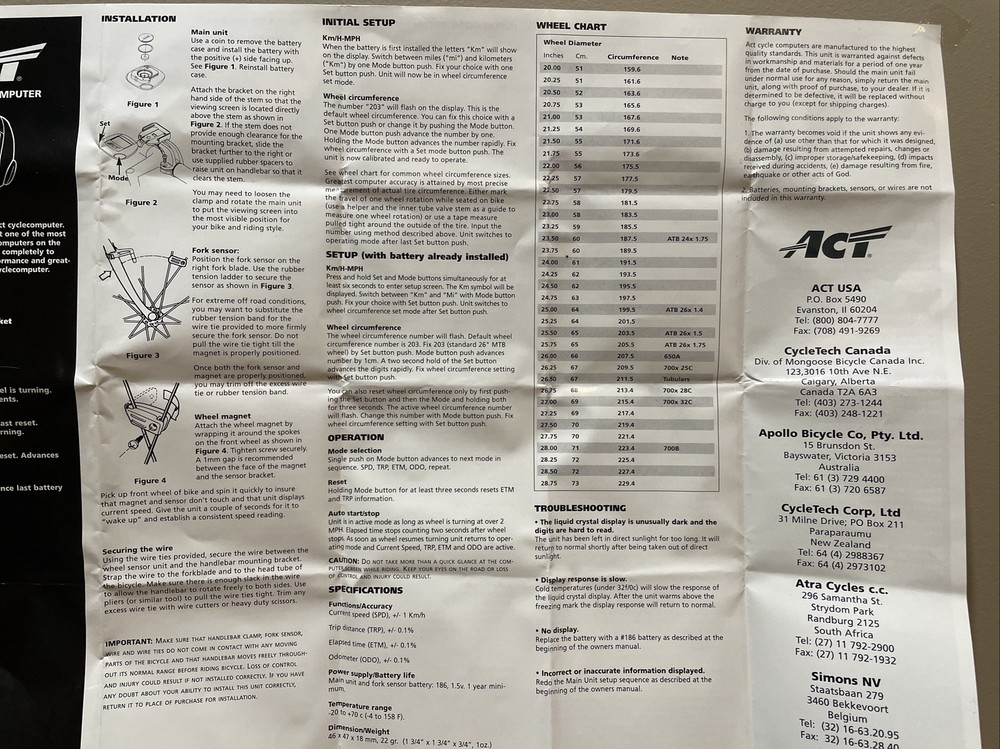 NOS Vintage ACT - Cycle Computer C-0.5