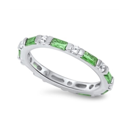 Sterling Silver Green CZ Women's Stackable Eternity Ring
