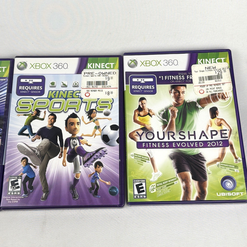 Microsoft Xbox 360 Kinect Motion Sensor Plus 4 Games Bundle Lot [Read desc.]