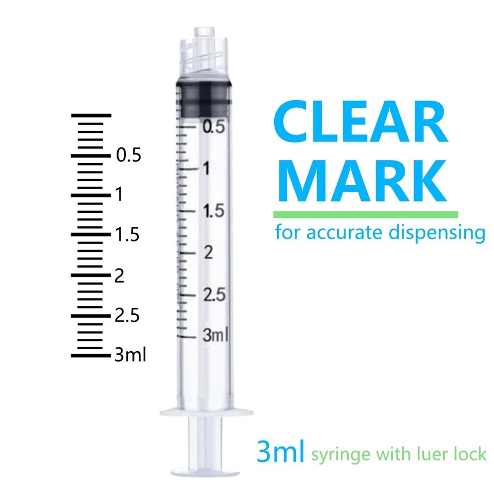 100 Pack 3ml/cc Plastic Luer Lock Syringes - Liquid Measuring & Dispensing Tools