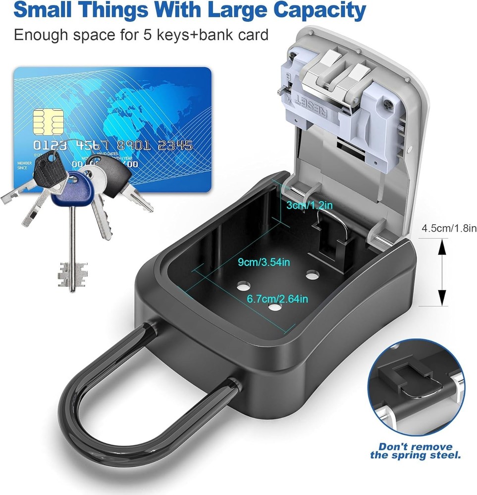 Waterproof Wall-Mounted Key Lock Box with 4-Digit Combo and Retractable Tether