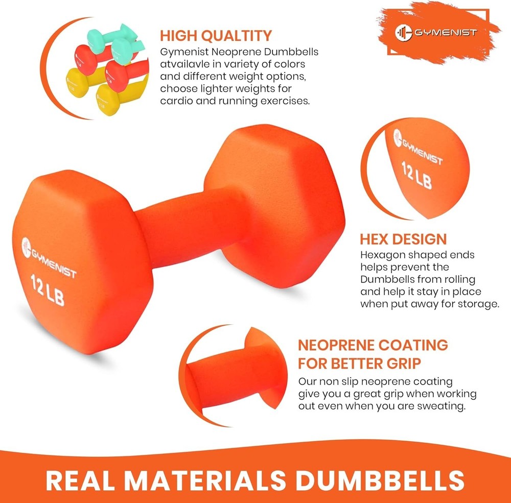 Comfortable Grip Neoprene Dumbbells - 2 Pack Lightweight Exercise Weights