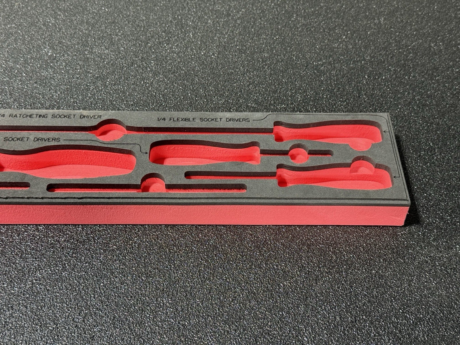 Foam Organizer For Various Snap-On 1/4 Drivers, Red And Black