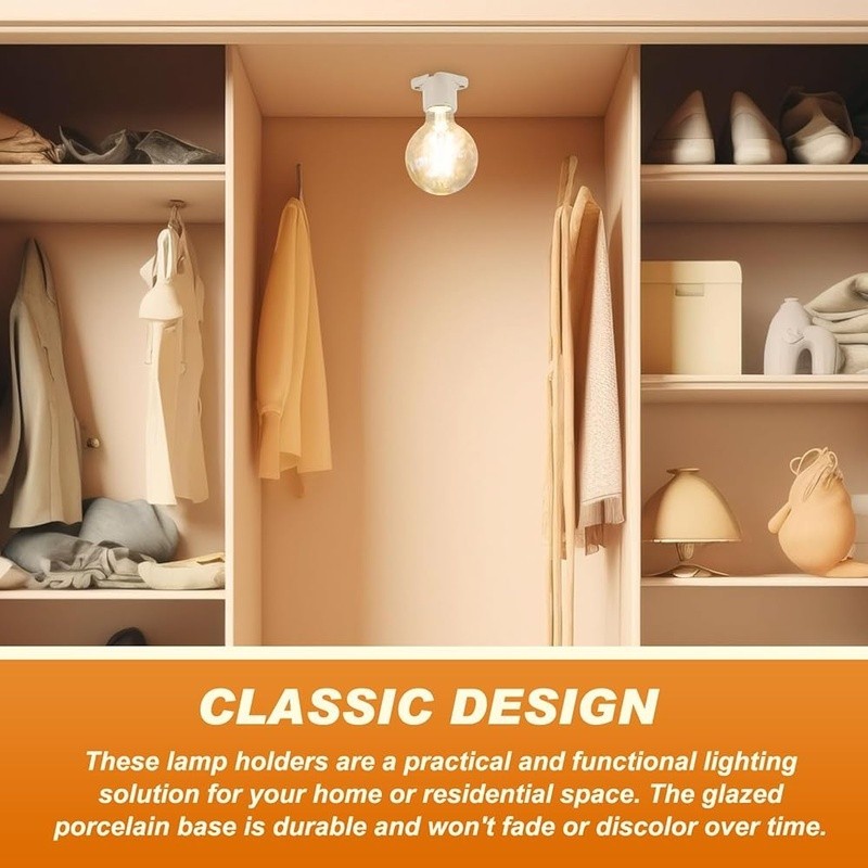 20 Pack Keyless Porcelain Light Socket E26 Replacement Garage Closet Use