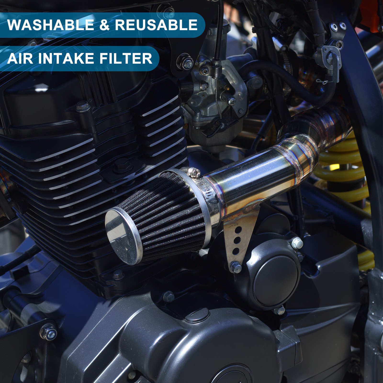 Clamp-On Dry Air Filter 3" (76mm) Cold Air Intake Cleaner Cone Replacement Blue