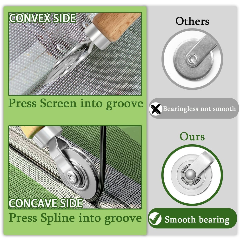 Screen Repair Kit/Tool, Screen Roller Tool, Steel Roller with Bear, 32 ft Spl...