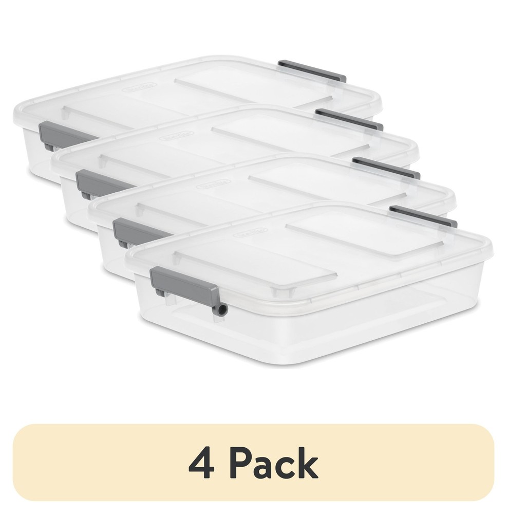 (4 pack) Sterilite 6.2 Quart Modular Latch Box, Clear Plastic Storage Box, Gray