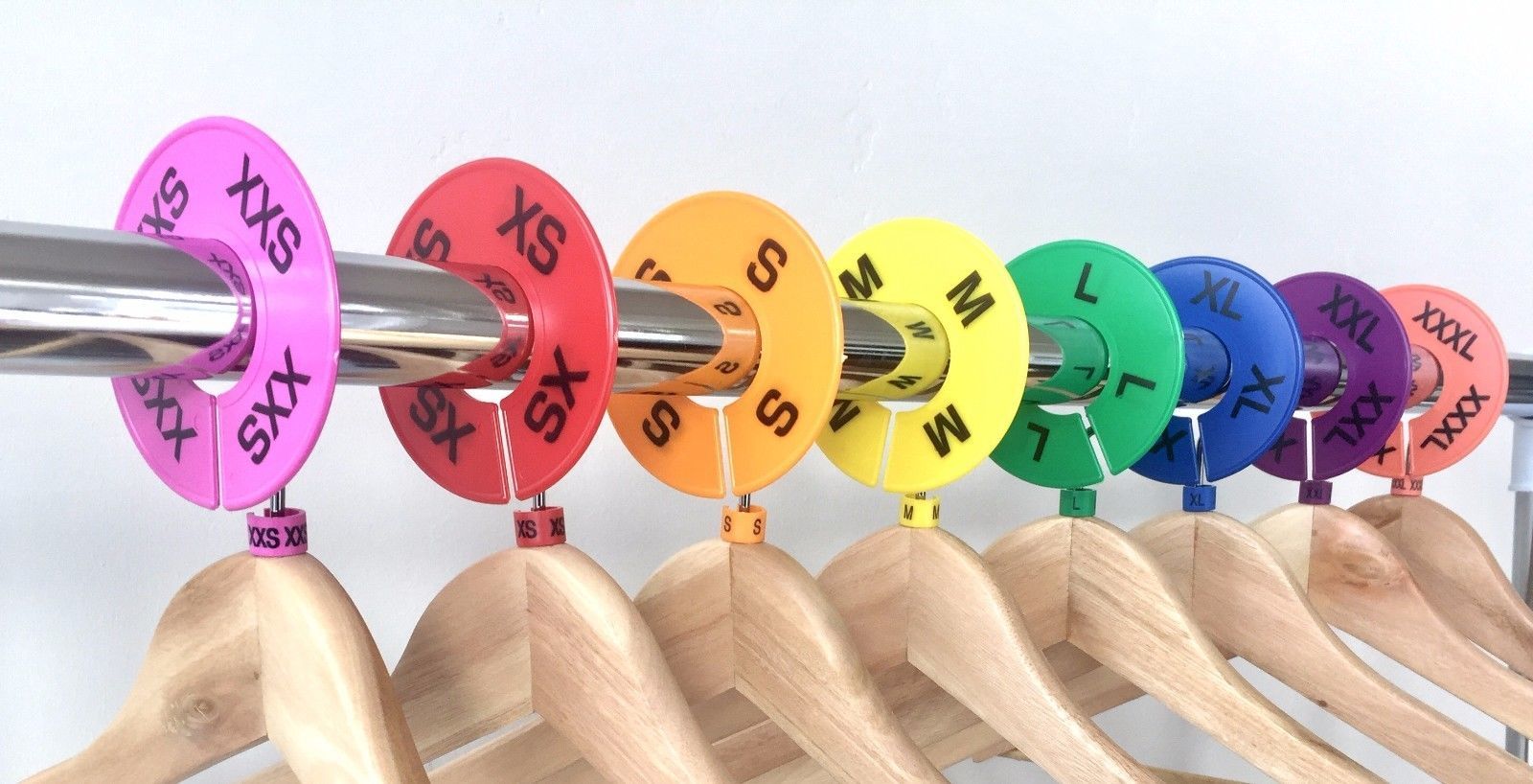 Round Clothing Rack Size Dividers Plastic Hangers Ring XXS-3XL (8 - 80 PC Sets)