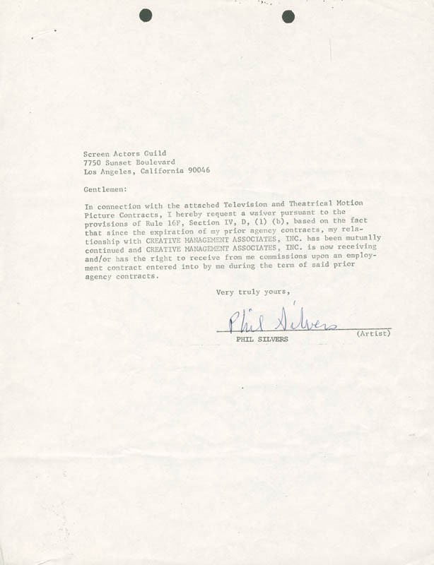 PHIL SILVERS - DOCUMENT SIGNED