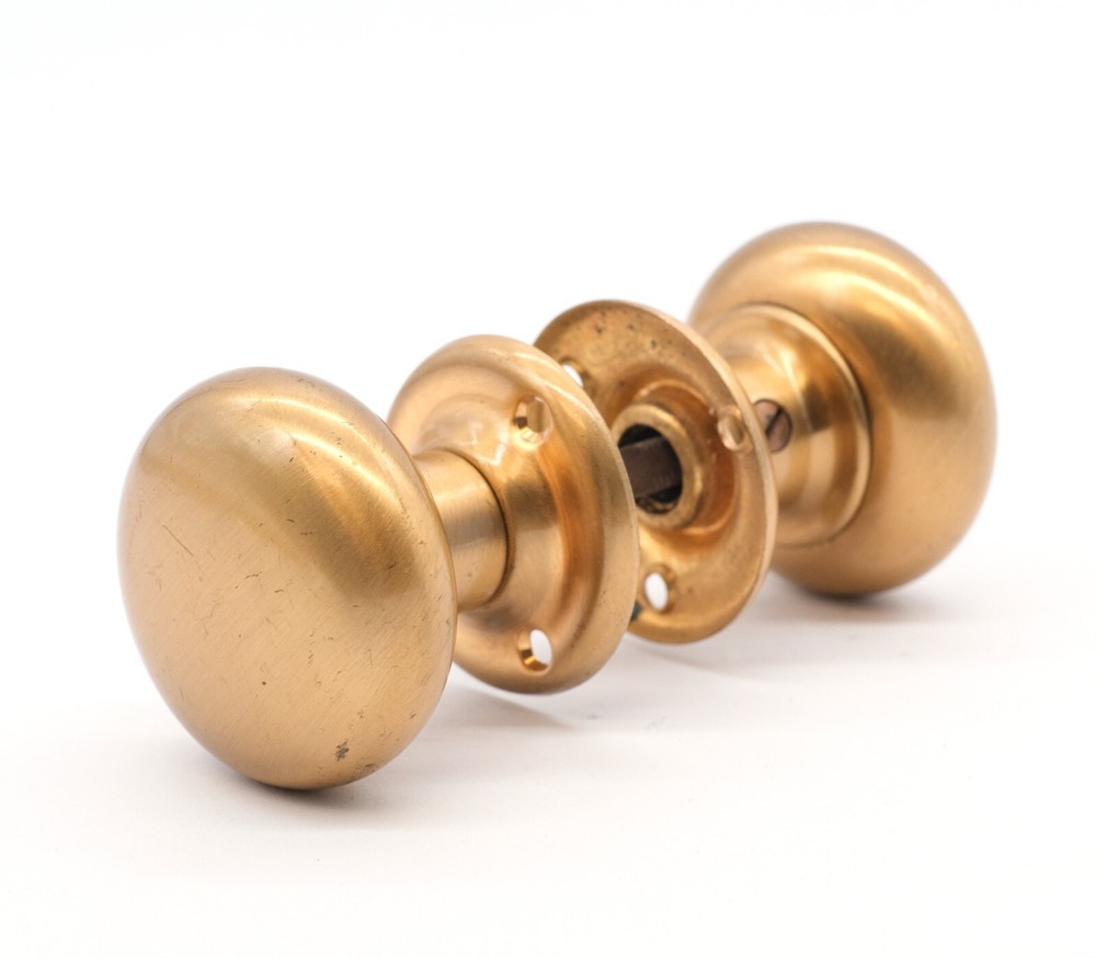 Pair of Lacquered Brass Door Knobs with Rosettes