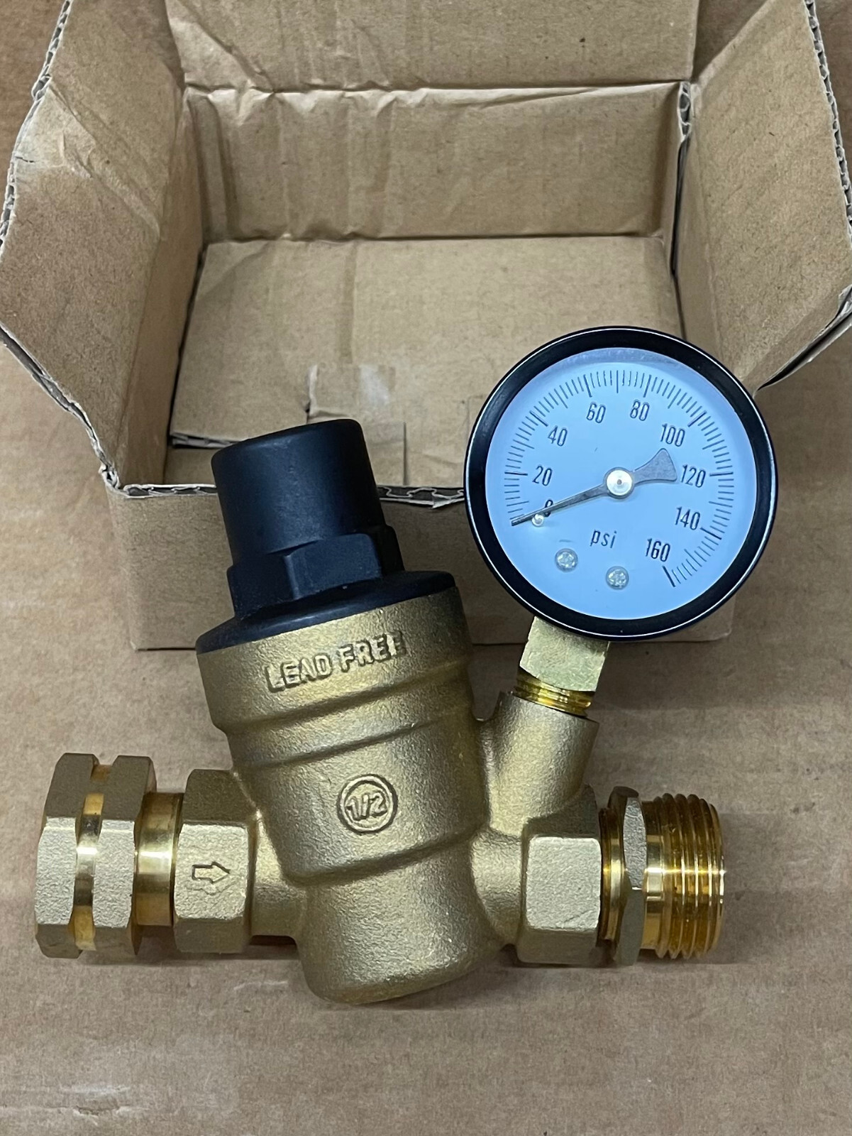 Water Pressure Regulator For RV Lead-free Brass Adjustable Reducer Gauge 3/4"