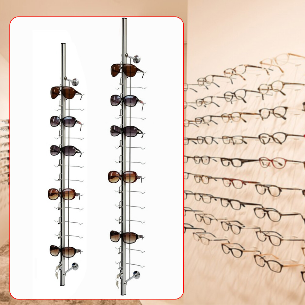 10pcs 14 Frames Sunglasses Display Holder Wall-Mounted Eyeglasses Rack Lockable