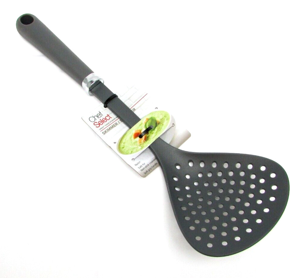 Chef Select Nylon Skimmer/Strainer with Soft Grip Handle - Gray