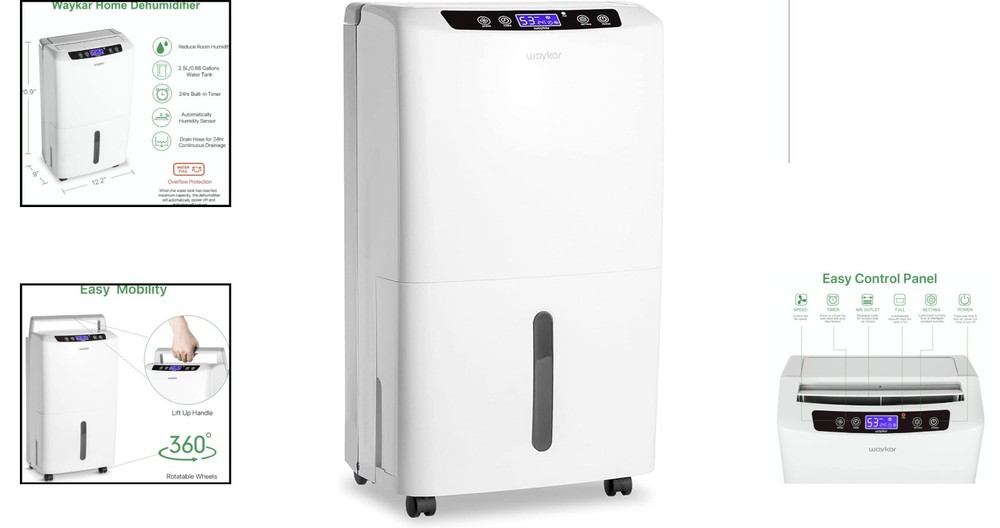 Compact 2000 Sq. Ft Dehumidifier - 34 Pints, Ergonomic Design, Washable Filter