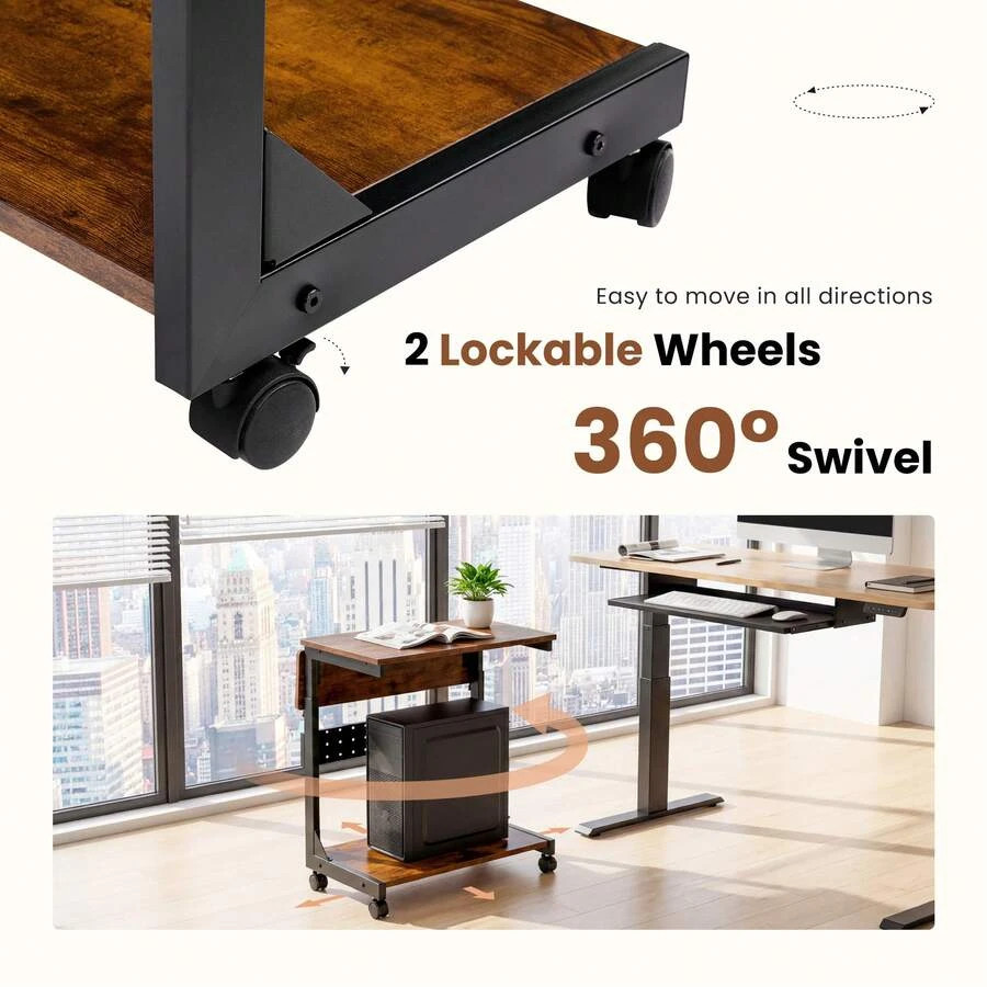 2-Tier Tower Stand, Height Adjustable PC Stand, Computer Cart Withp