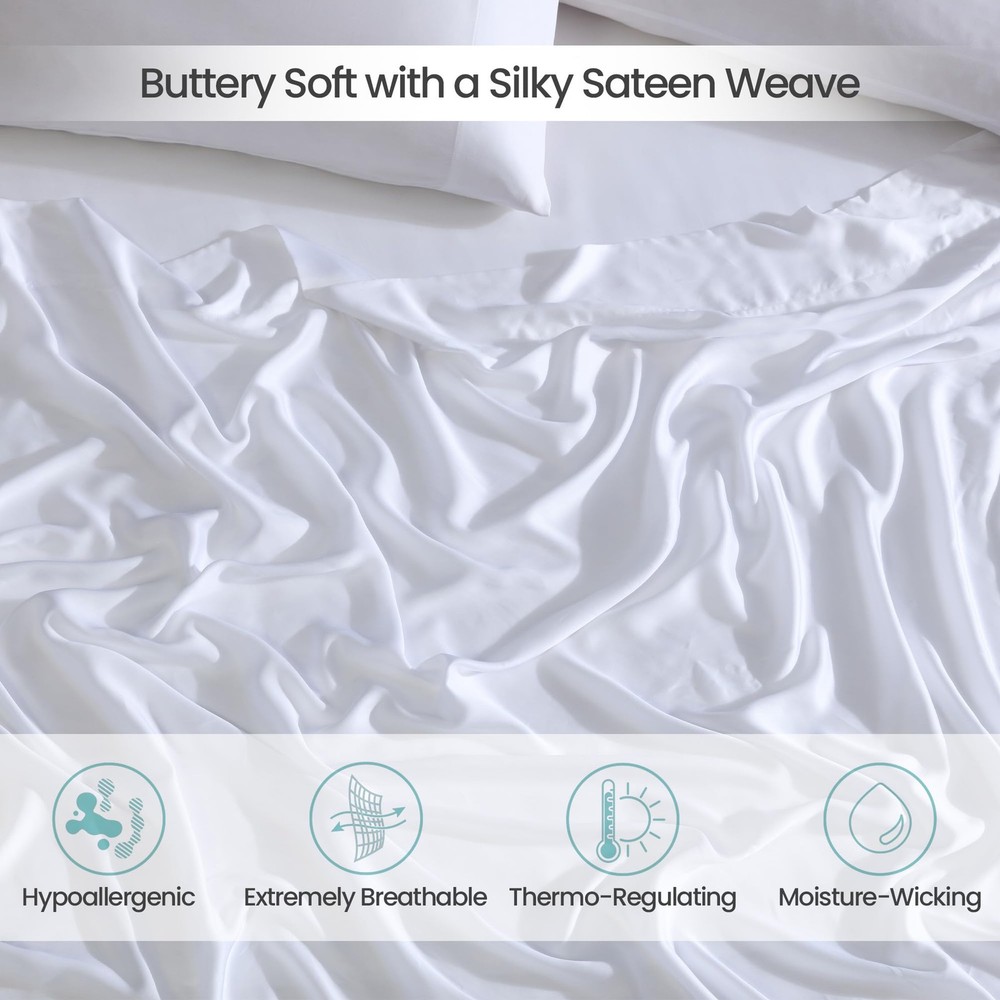 100% Eucalyptus Tencel Lyocell Sheet Set, Silky Soft & Smooth Cooling Sheets ...