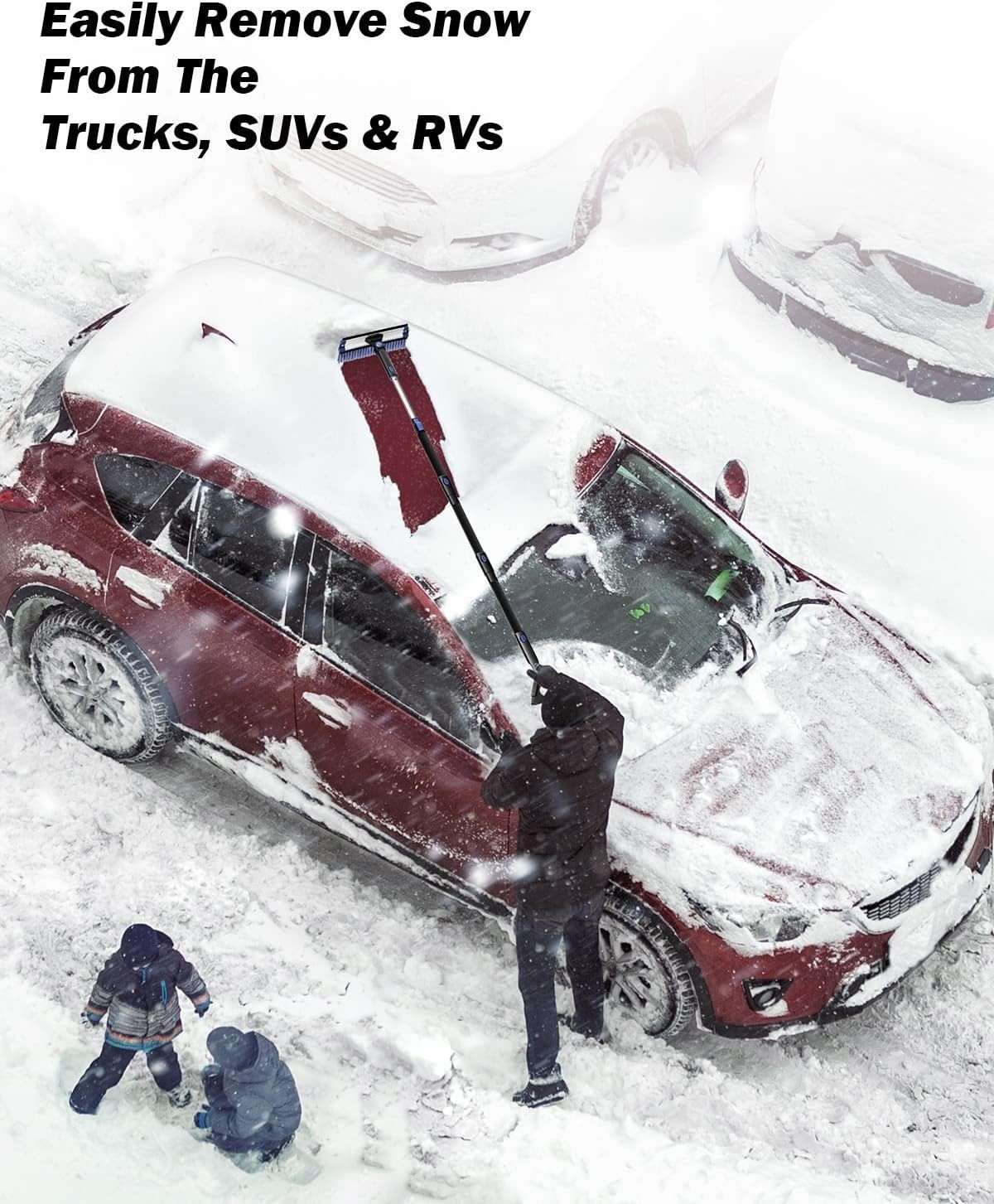 Multifunctional Car Snow Brush & Ice Scraper - 61.3″ Extendable with Helpers