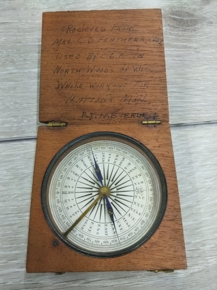 ANTIQUE WOODEN COMPASS BOX