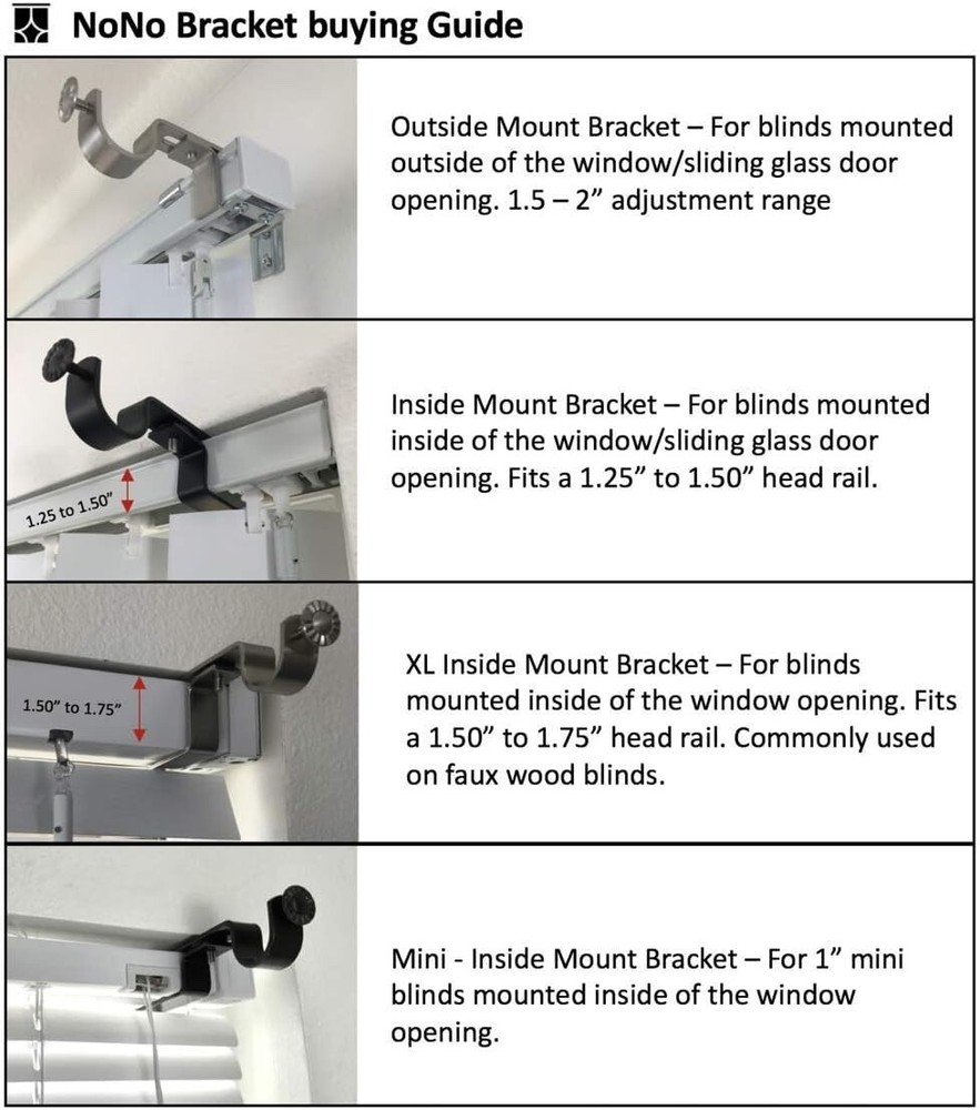 NoNo Bracket - No Drill Curtain Rod Bracket Attachment over Blinds
