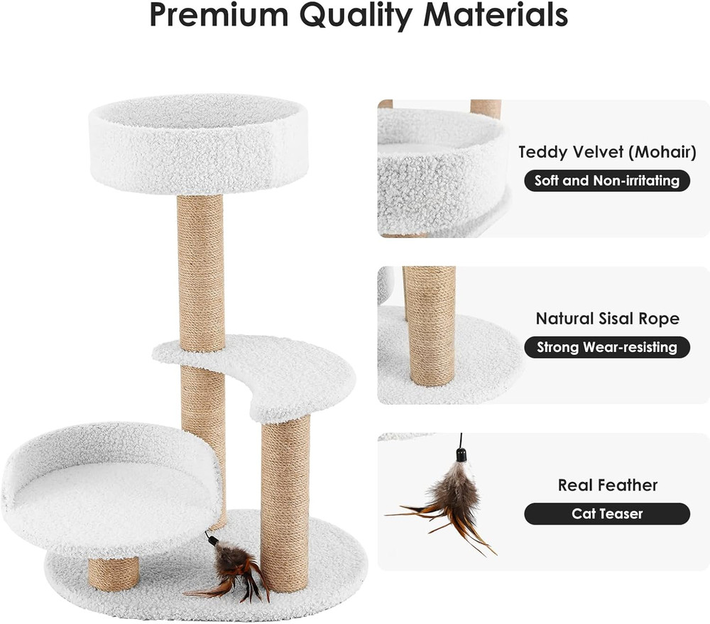 Stylish Cat Tree Tower with Scratching Post, Hammock & Perch for Small Cats