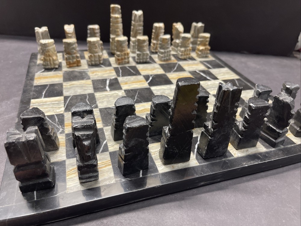 Aztec hand carved stone/marble chess set