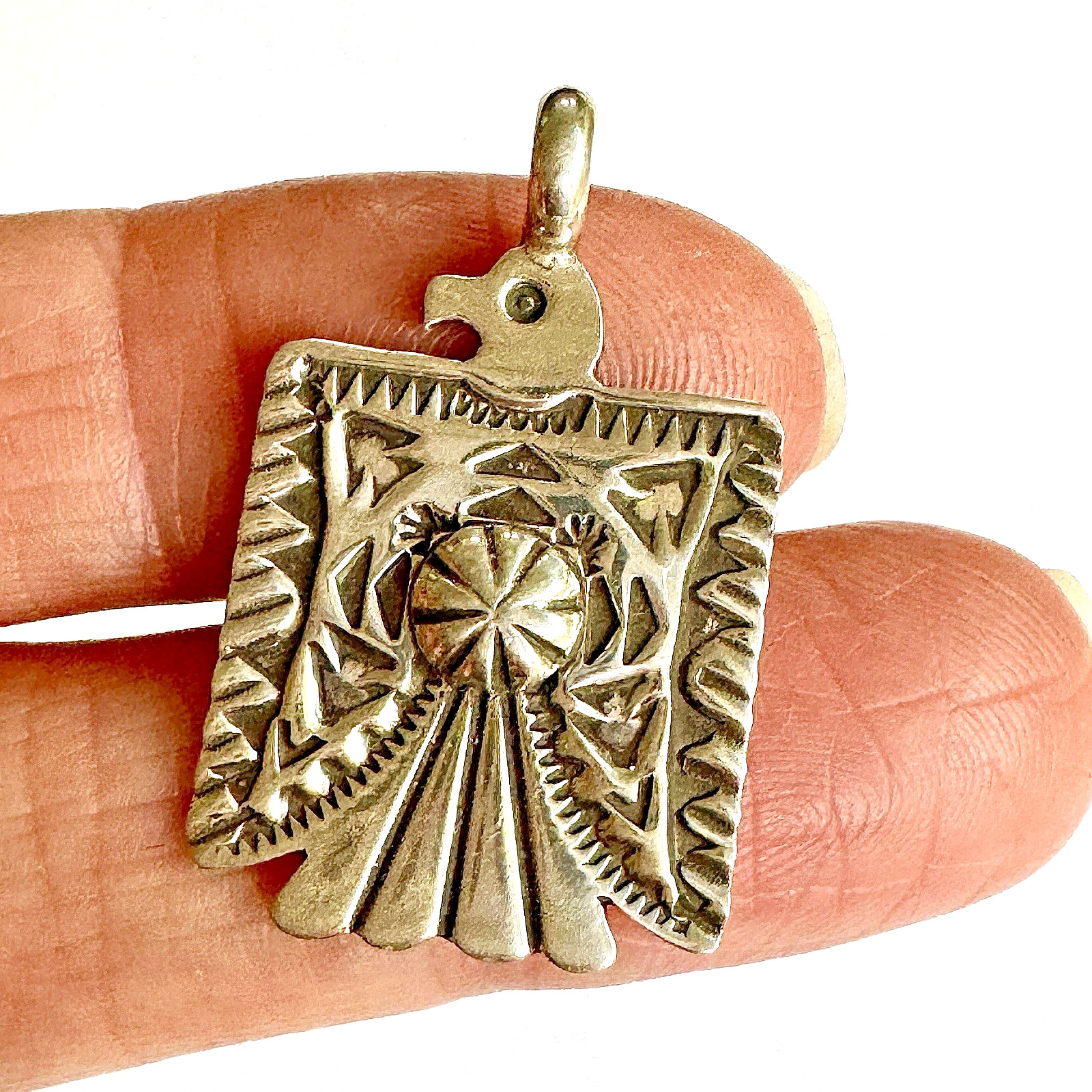 Navajo Thunderbird Pendant 1.25 Signed Cadman Sterling Handmade Harvey Style