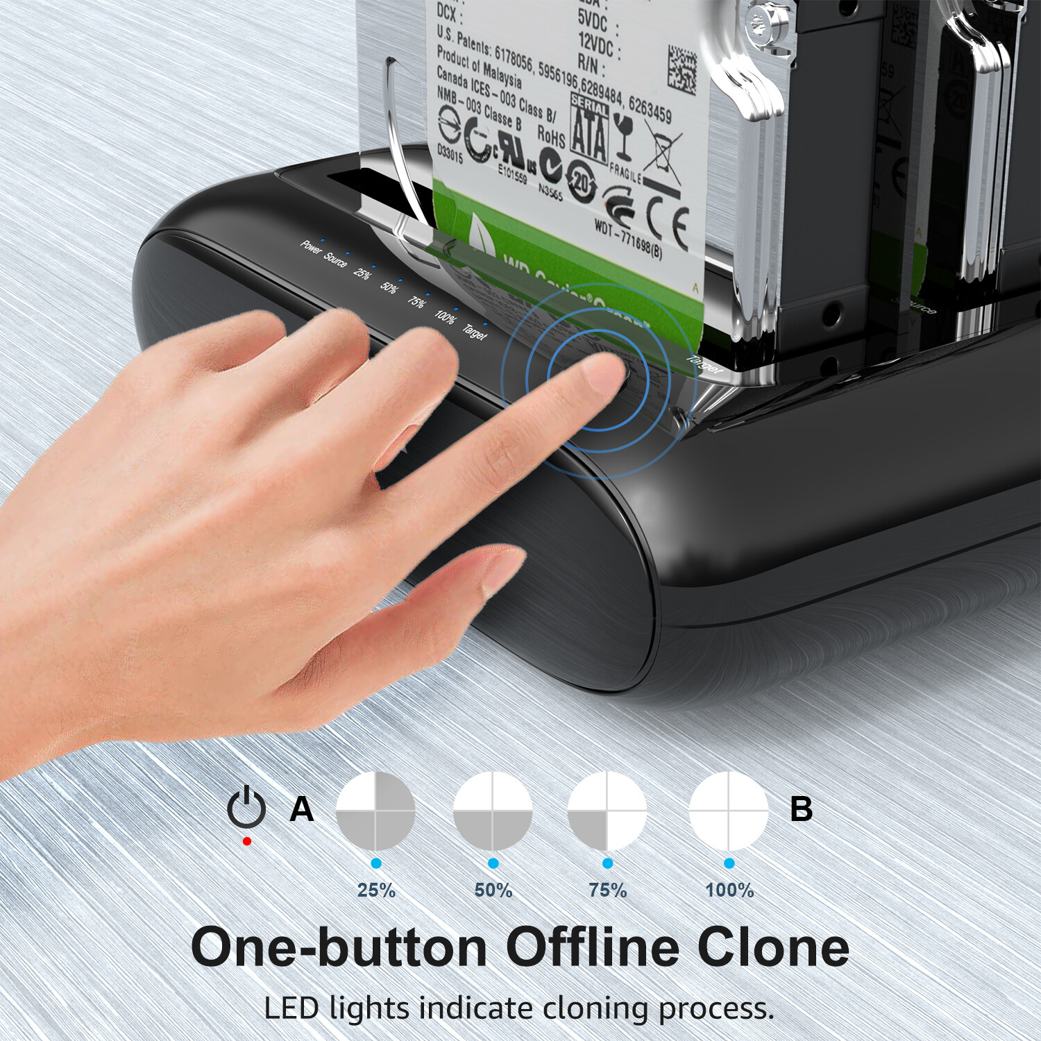 USB 3.0 to SATA for 2.5/3.5" HDD/SSD Dual Bay Docking Station with Offline Clone