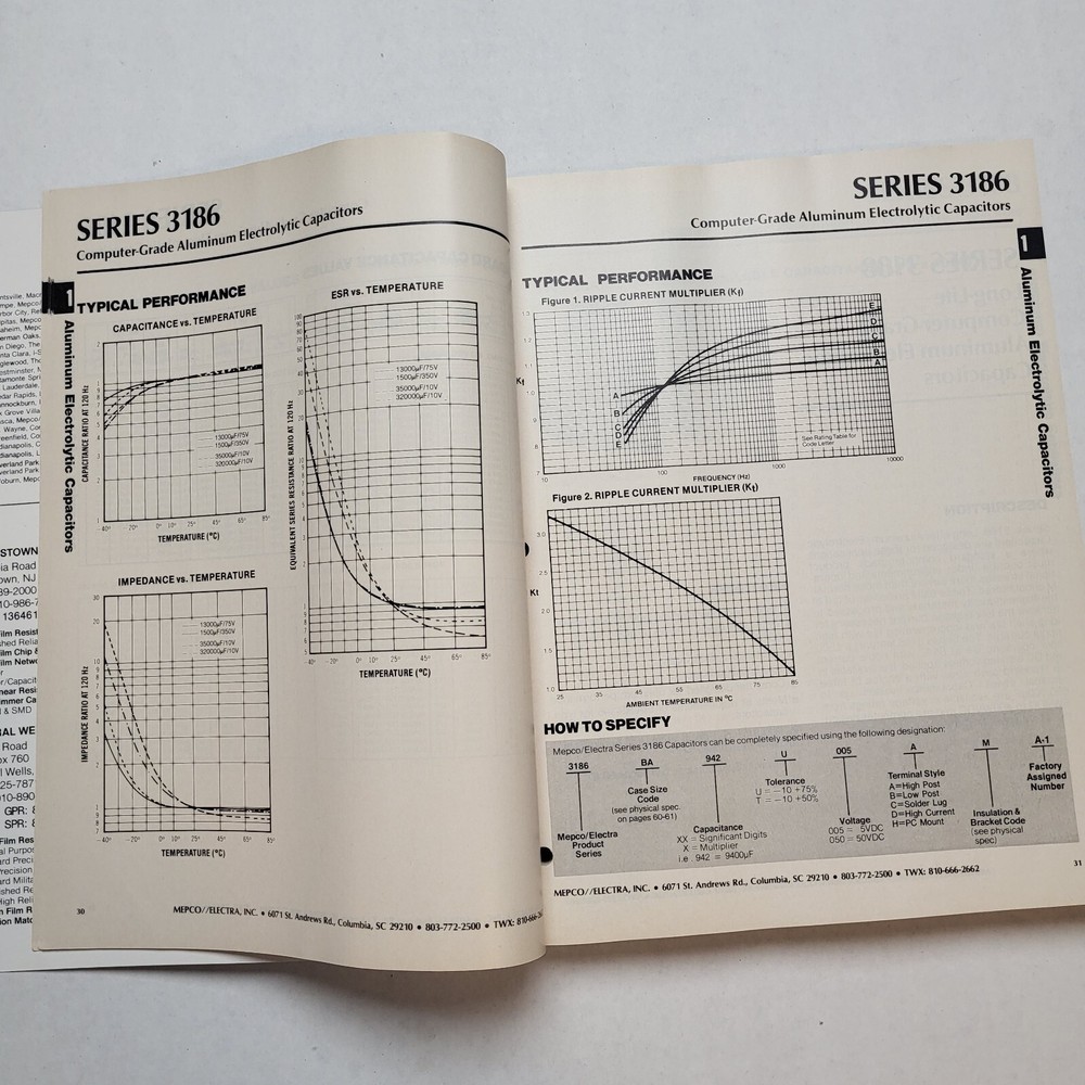 1986 Mepco Electra Resistor Capacitor Data Book 80s