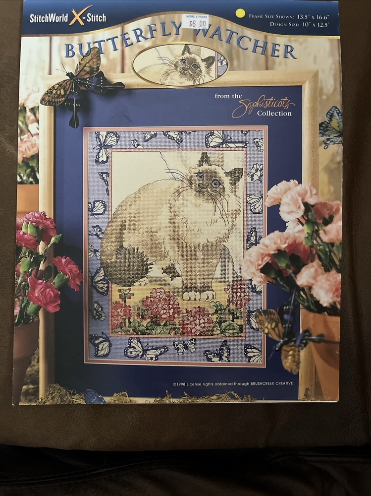 StitchWorld "Butterfly Watcher" Pattern Sophisticates Collection. Cat Kitten