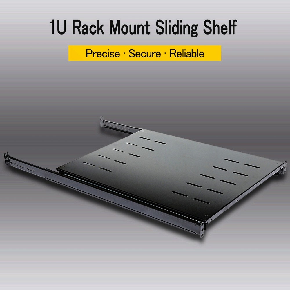 Sliding Fixed Rack Server Shelf 1U 19'' 4 Post Rack Mount-Adjustable 24''-32''
