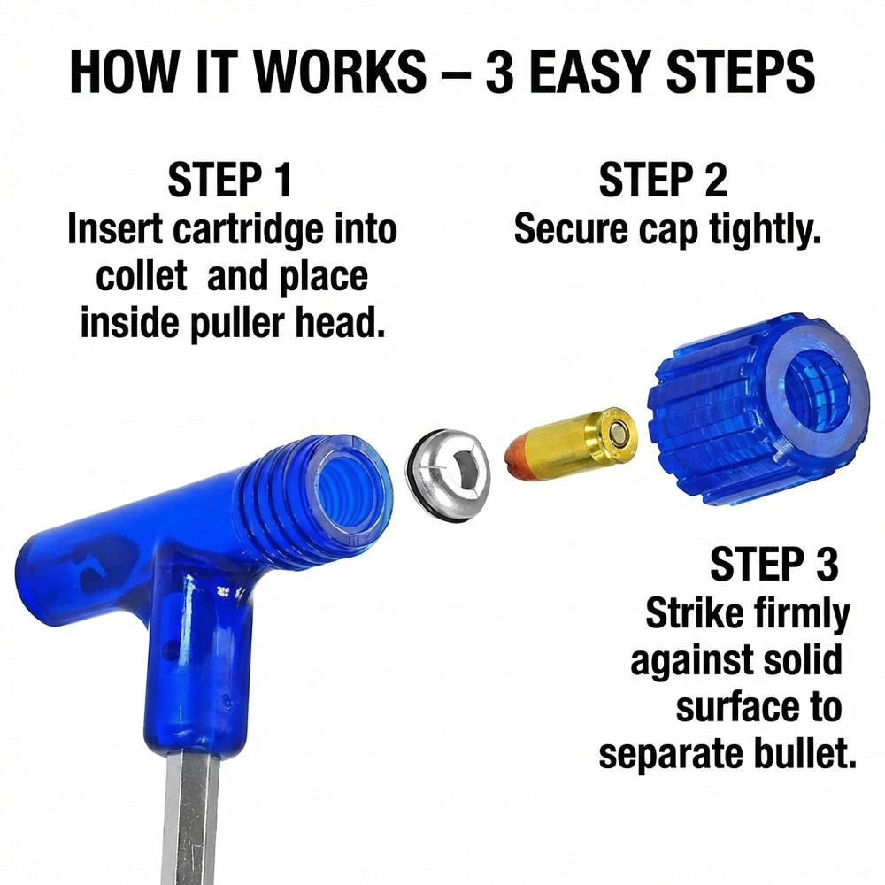 Impact Bullet Puller with 3 Different Expandable Collets