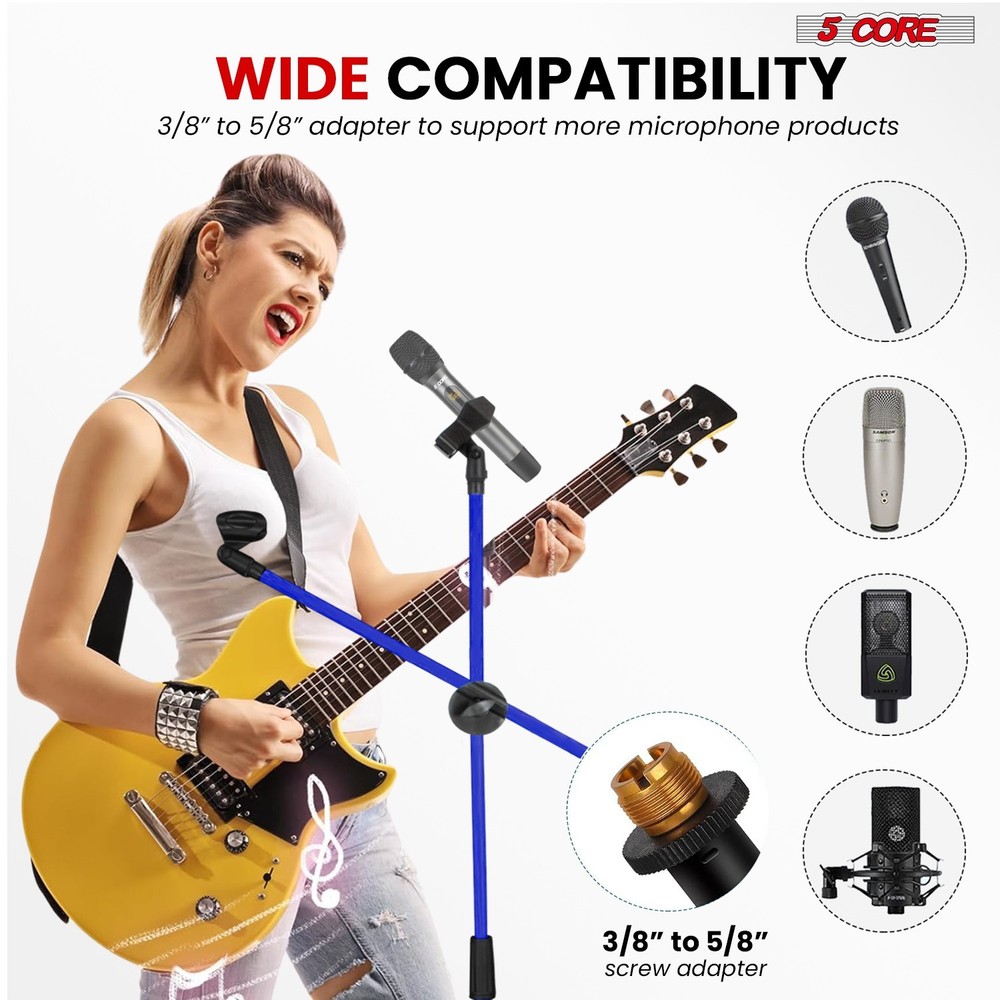 5 Core Microphone Stand Floor Height Adjustable w Extending Telescoping Boom Arm