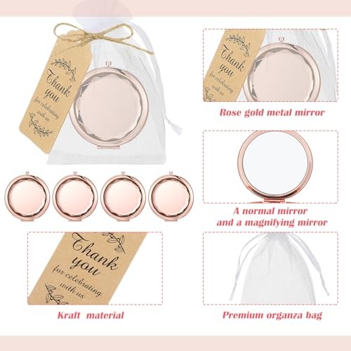 24 Set Rose Gold Compact Mirrors Bulk Crystal Compact Makeup Double Sided