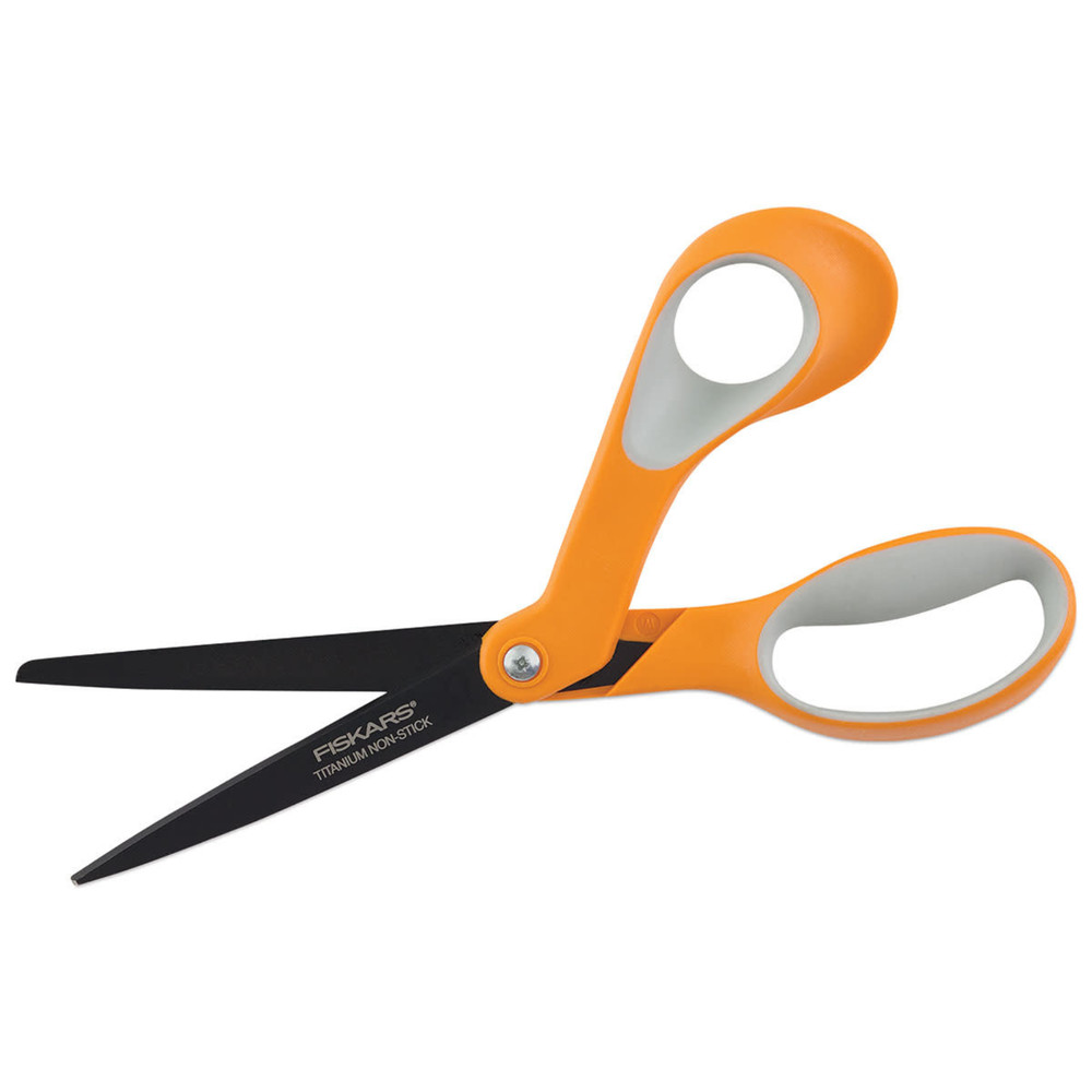 Fiskars Non-Stick Titanium Bent Handle Scissors [SoftGrip]: 8 in. / 1-pack White