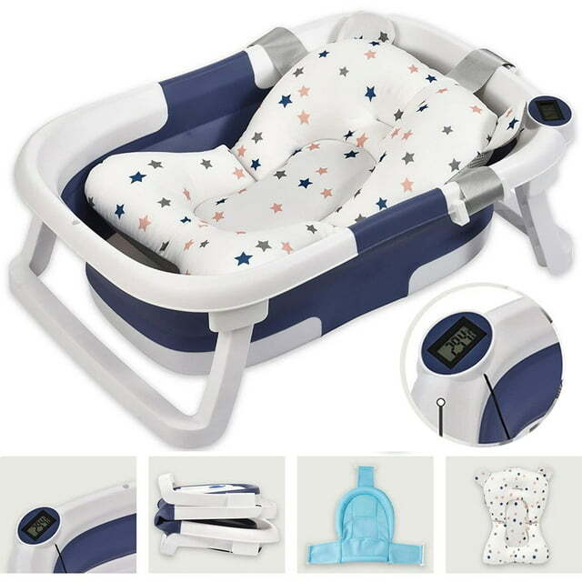 Foldable Baby Bath Tub Collapsible Newborn Infant Shower Bathtub with Cushion US