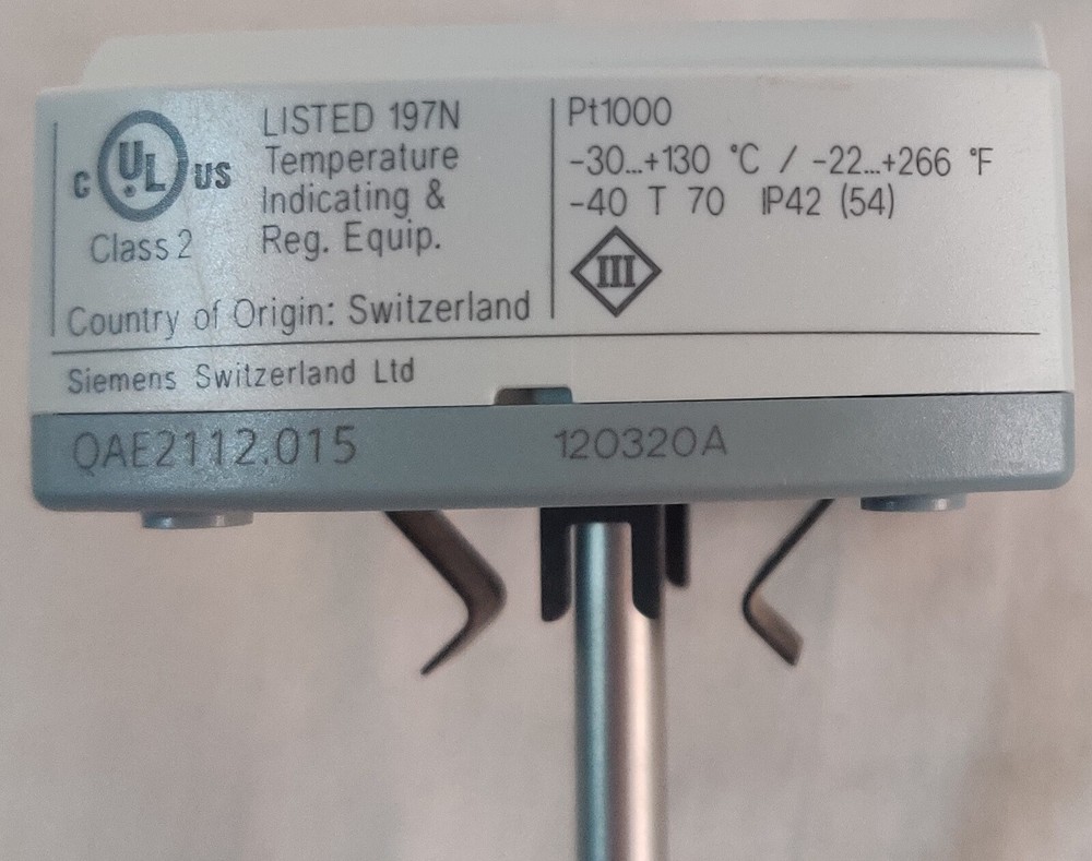 Siemens QAE2112.015 Immersion Temperature Sensor PT1000 Used
