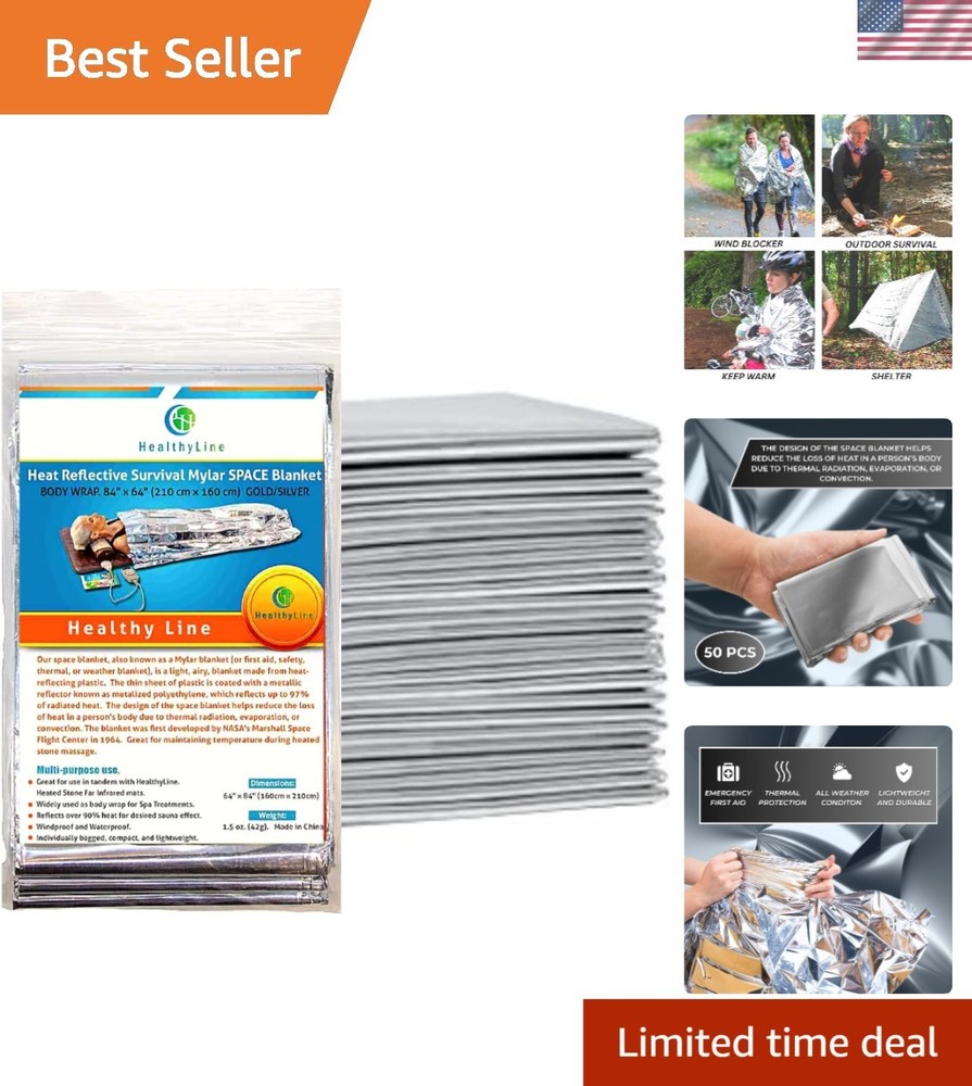 50-Pack Mylar Thermal Emergency Blankets - Waterproof & Windproof Survival Gear