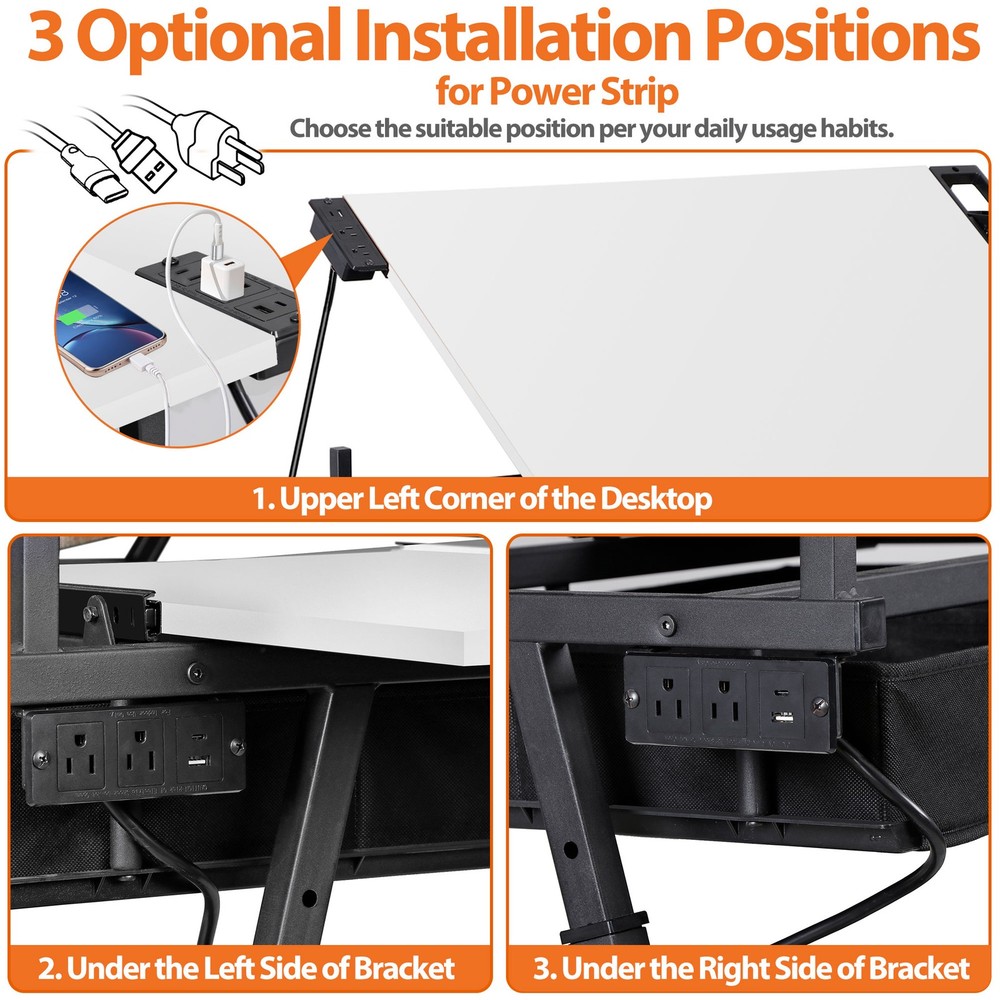Drafting Drawing Table Adjustable Art Craft Desk w/Charging Station Stool White