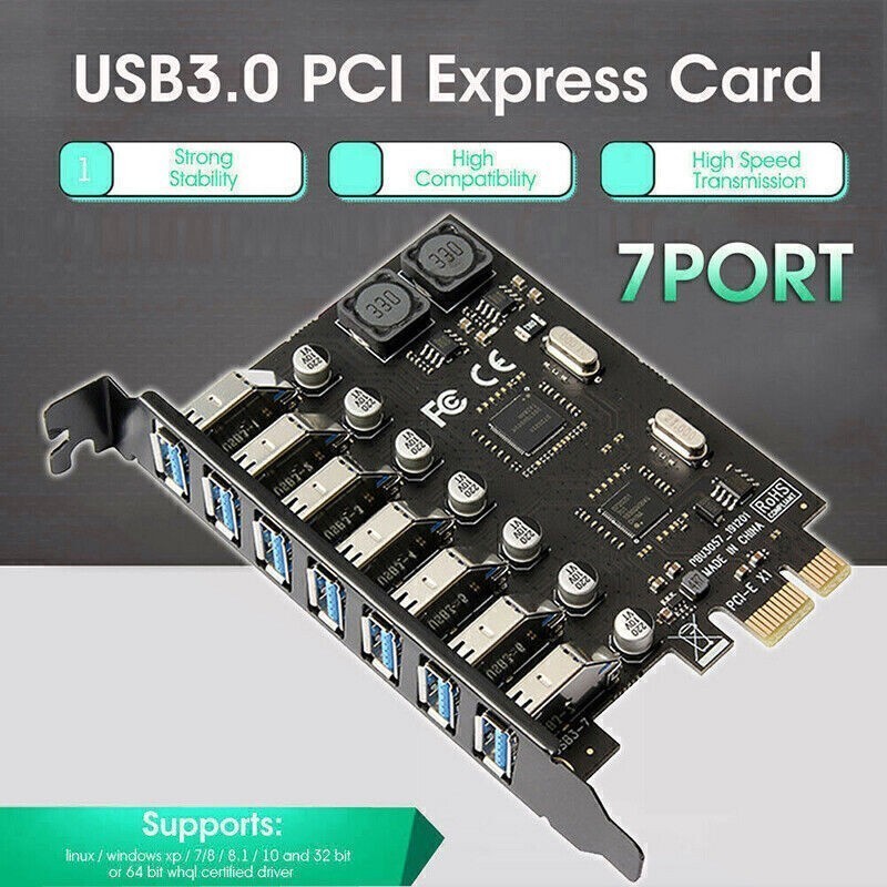 USB3.0 PCI-E Expansion Card Adapter 7 Ports Hub Adapter External Controller