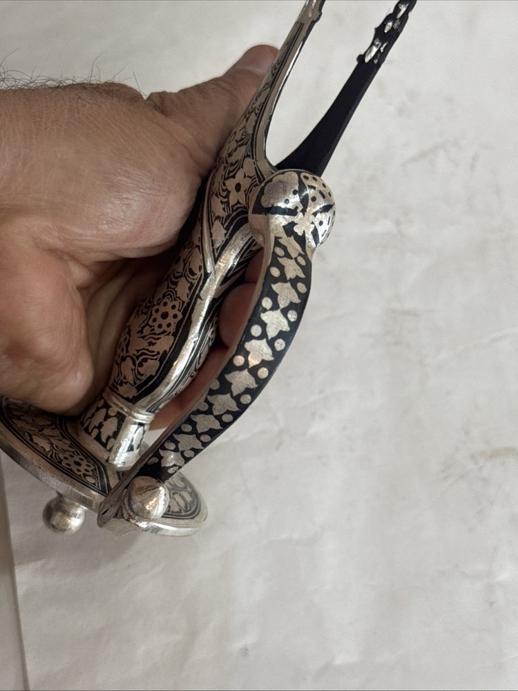 Hand Crafted Mughal Silver inlaid Iron Sword Talwar Handle