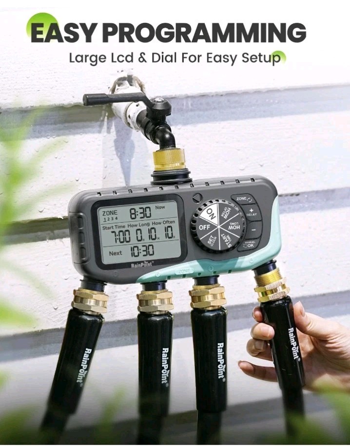 RAINPOINT Sprinkler Timer 4 Zone, Water Timer for Programmable, for Soaker Hose