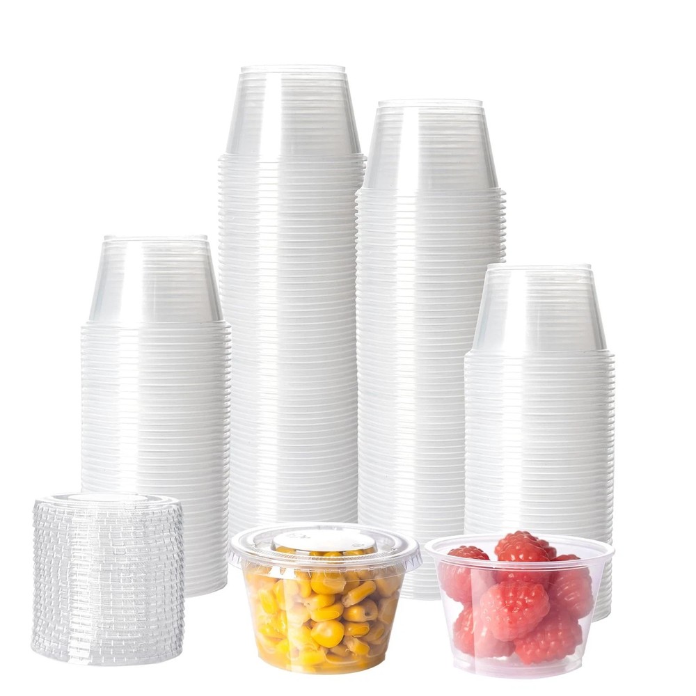 300Pack 4oz Disposable Plastic Portion Cups with Lids, Small Mini Sauce Cups ...