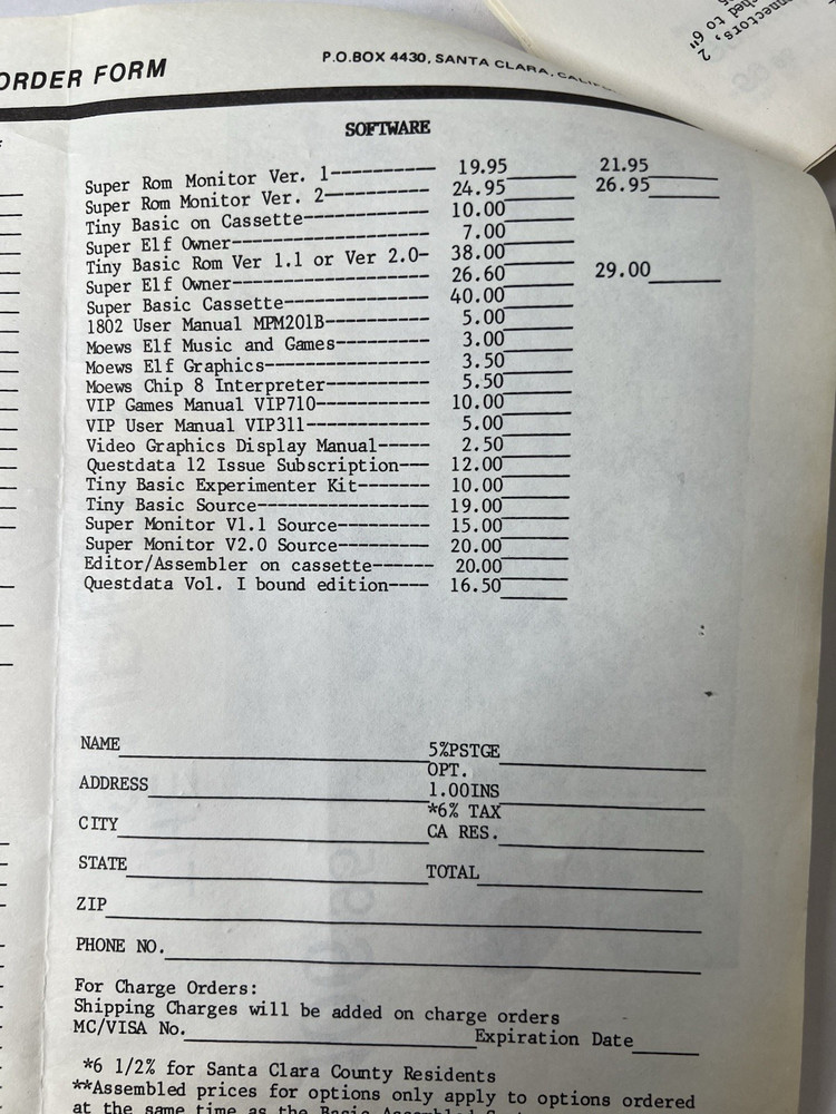 Quest Super ELF 1802 Expendable Micro Computer Accessories Catalog W Discription