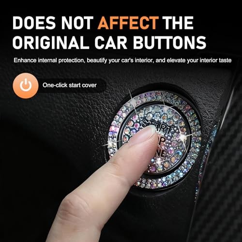 Car Engine Start Button Cover, Sparkling Rhinestone Push 2 PCS Multicolored