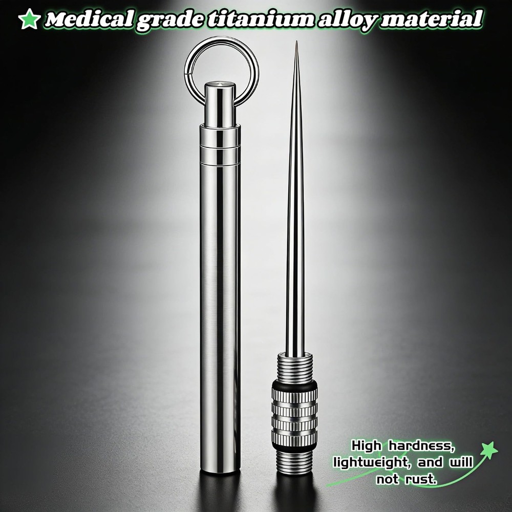 Portable Titanium Toothpick, Multi-Functional Reusable Stainless Steel Silver