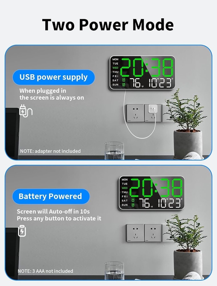 8.4''Large Digital Wall Clock, Led Alarm Clock with Big Digits, Date, Tempera...